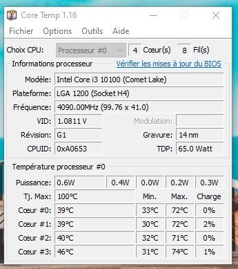 Température du processeur 22X