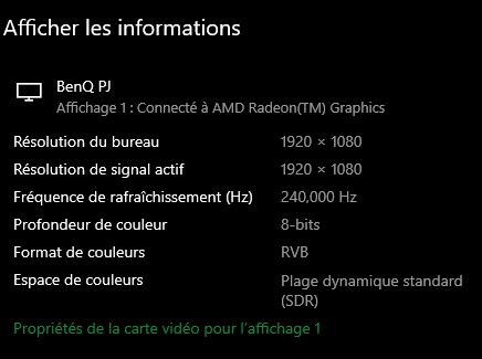 taux de rafraichissement BenQ TK700STi