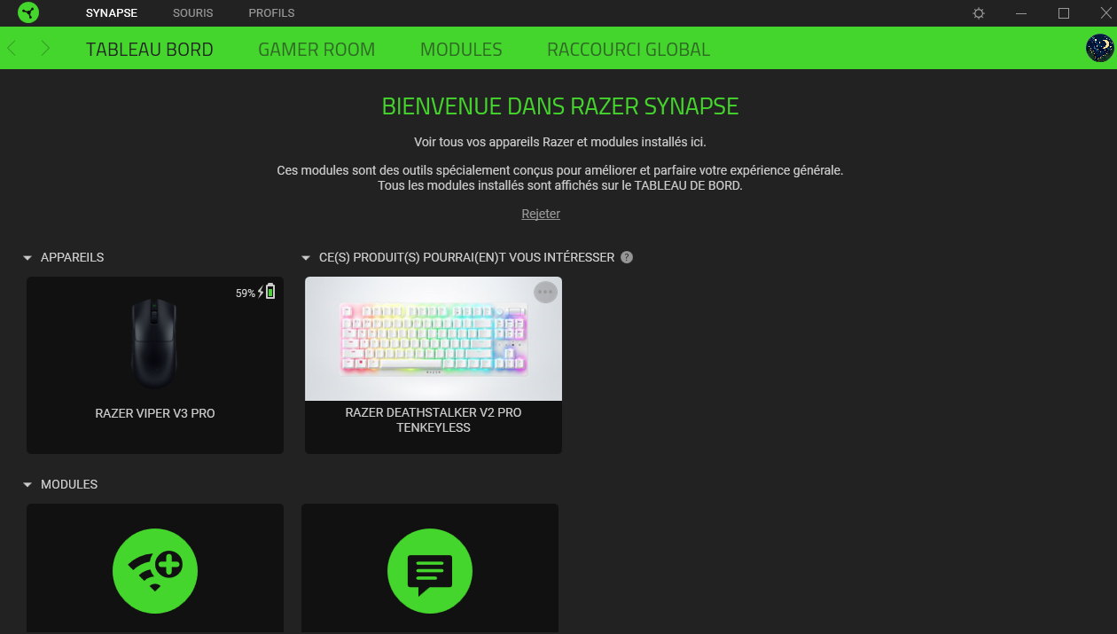 Accueil Razer Synapse