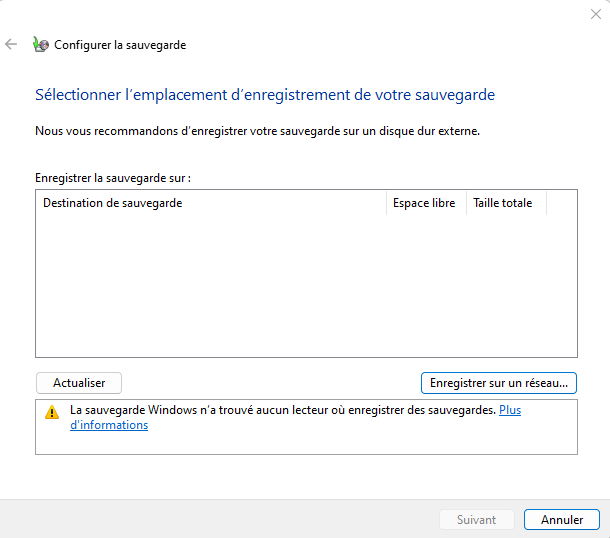 Configurer la sauvegarde