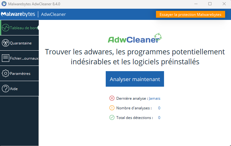 Interface d'accueil ADWCleaner