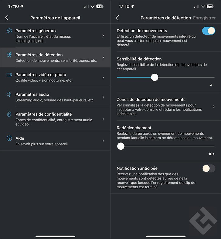 Test Blink Mini - Paramètre détection de mouvements