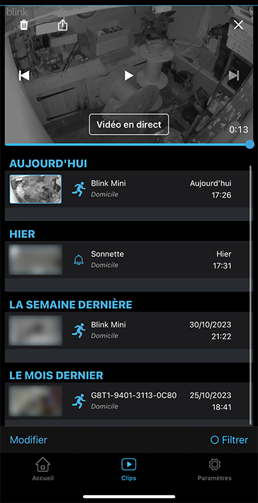 Test Blink Mini - Galerie enregistrement