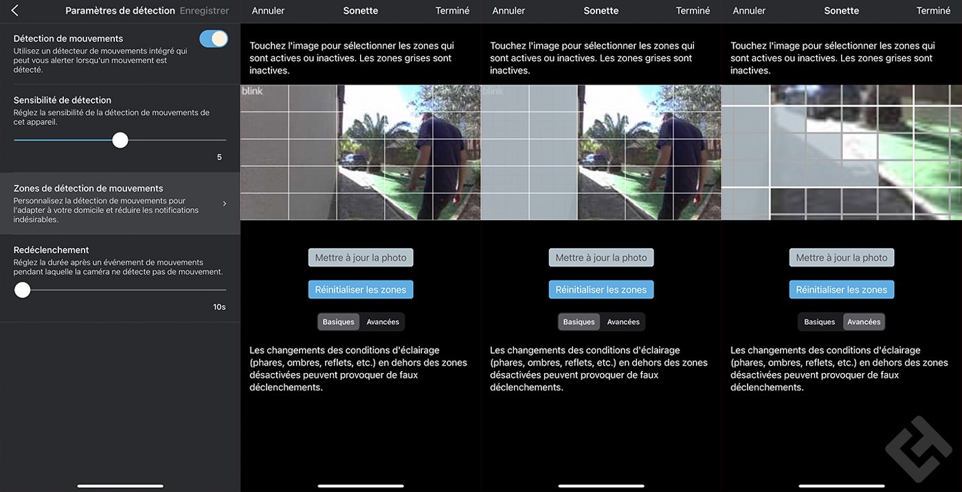 Test Blink Video Doordell - Sélection zone de détection de mouvements