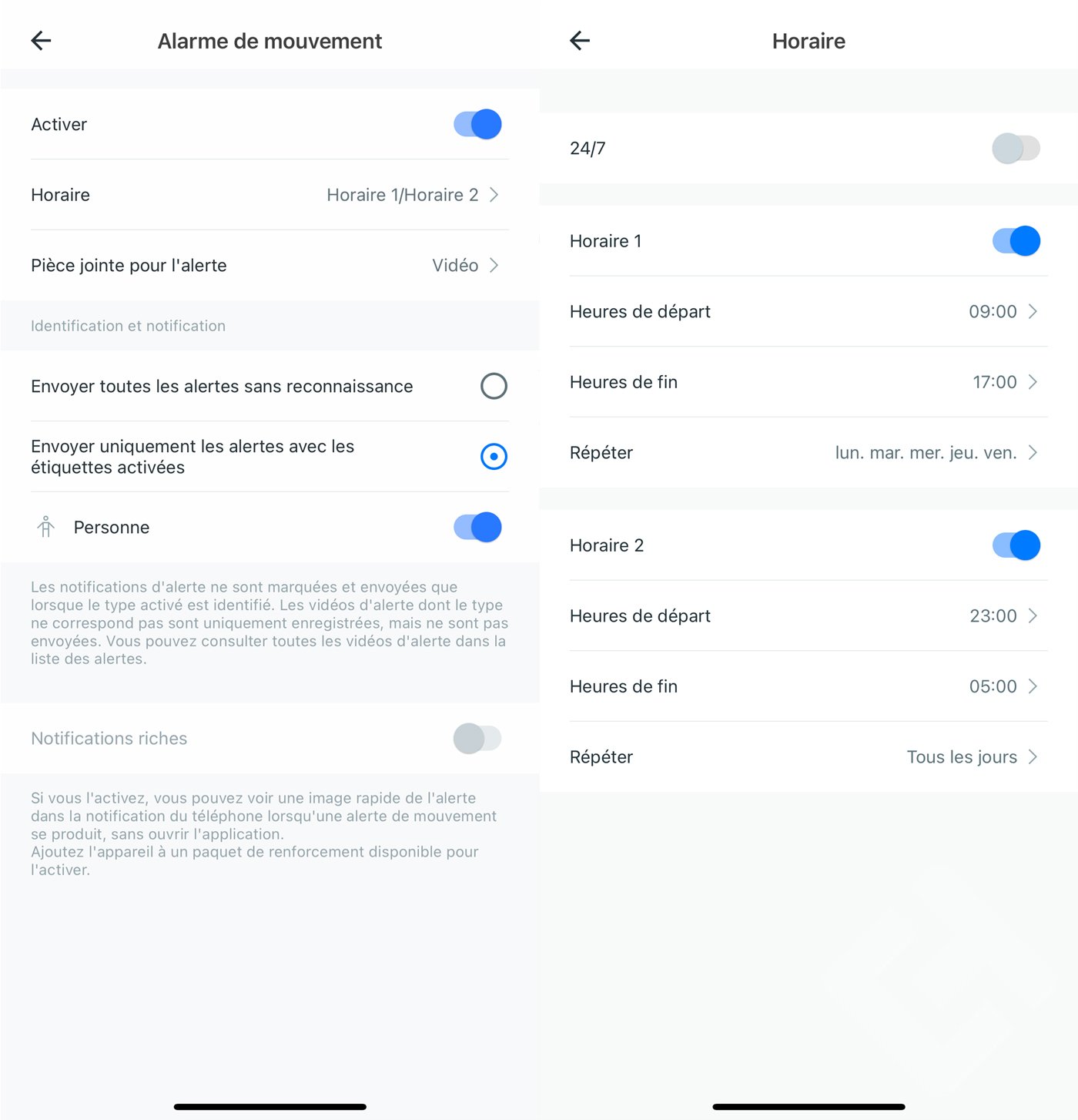 Test Galayou R1 - Plage horaire alarme