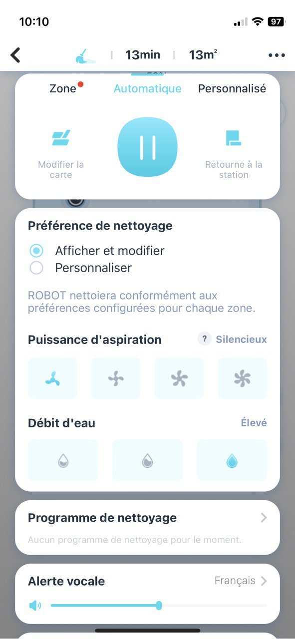 Paramètres du néttoyage