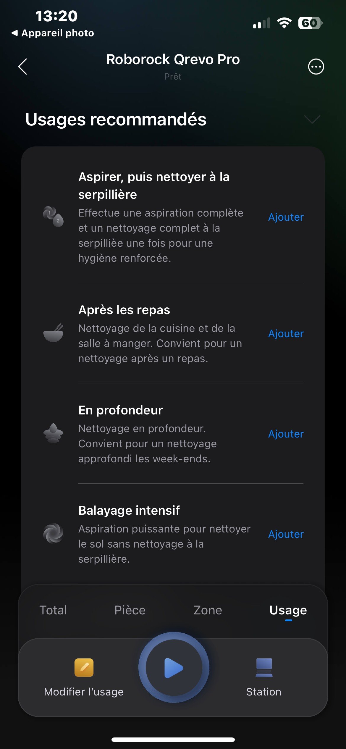 Usages recommandés Roborock