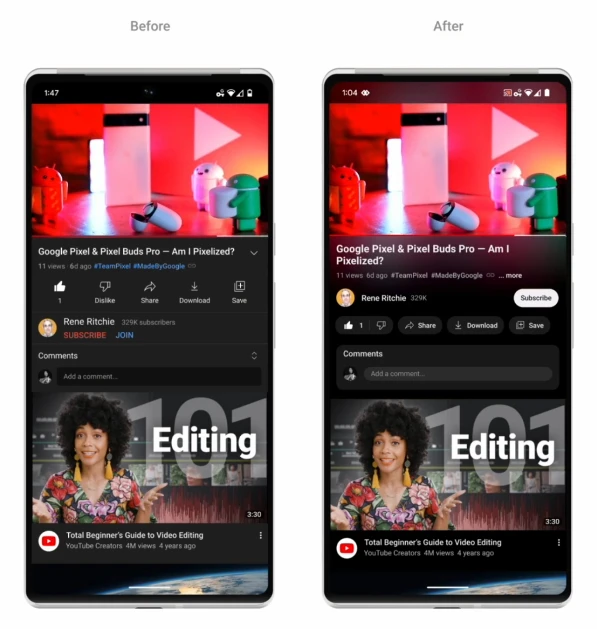 Design changeant de Youtube