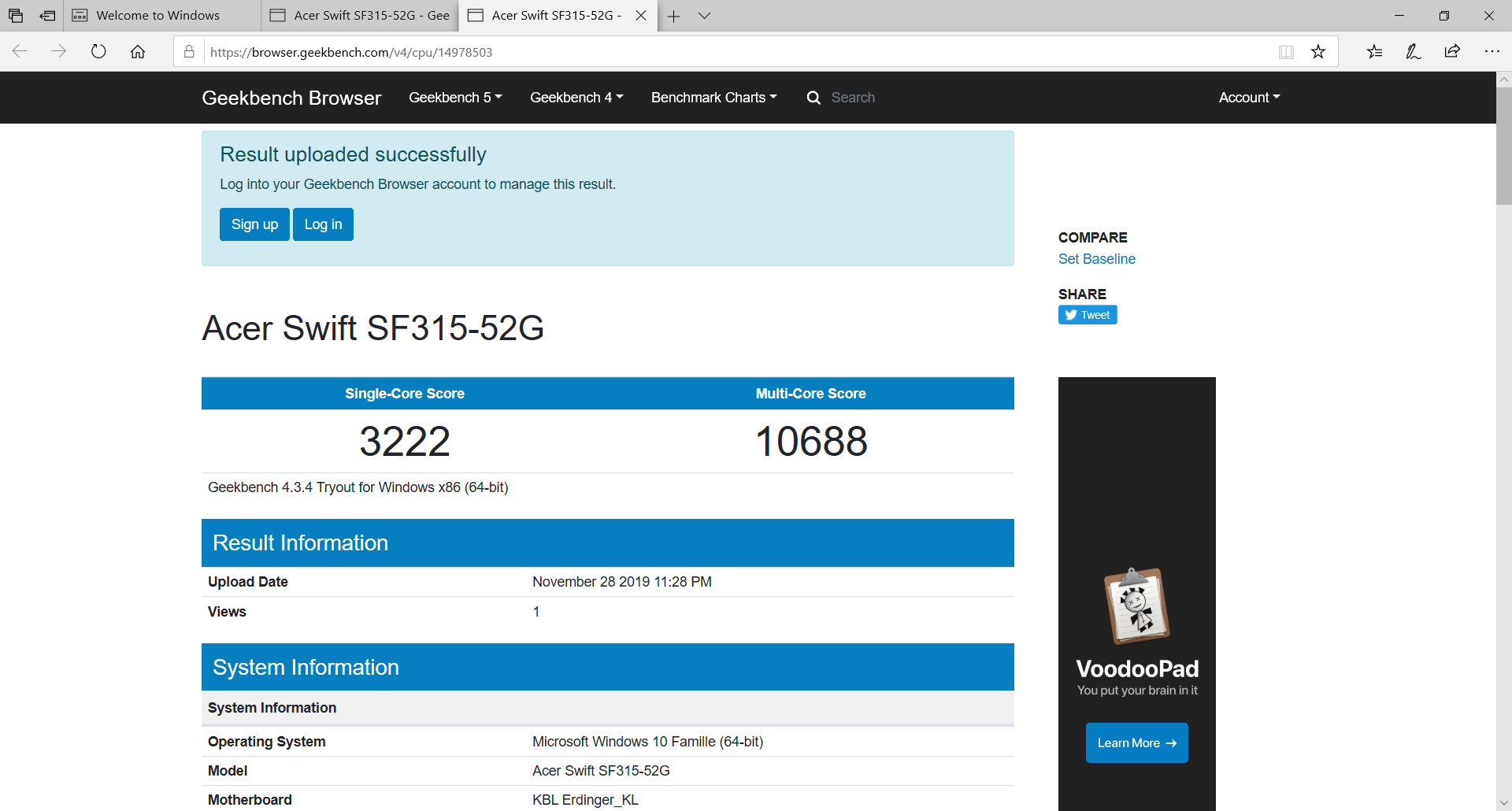acer swift 3 geekbench