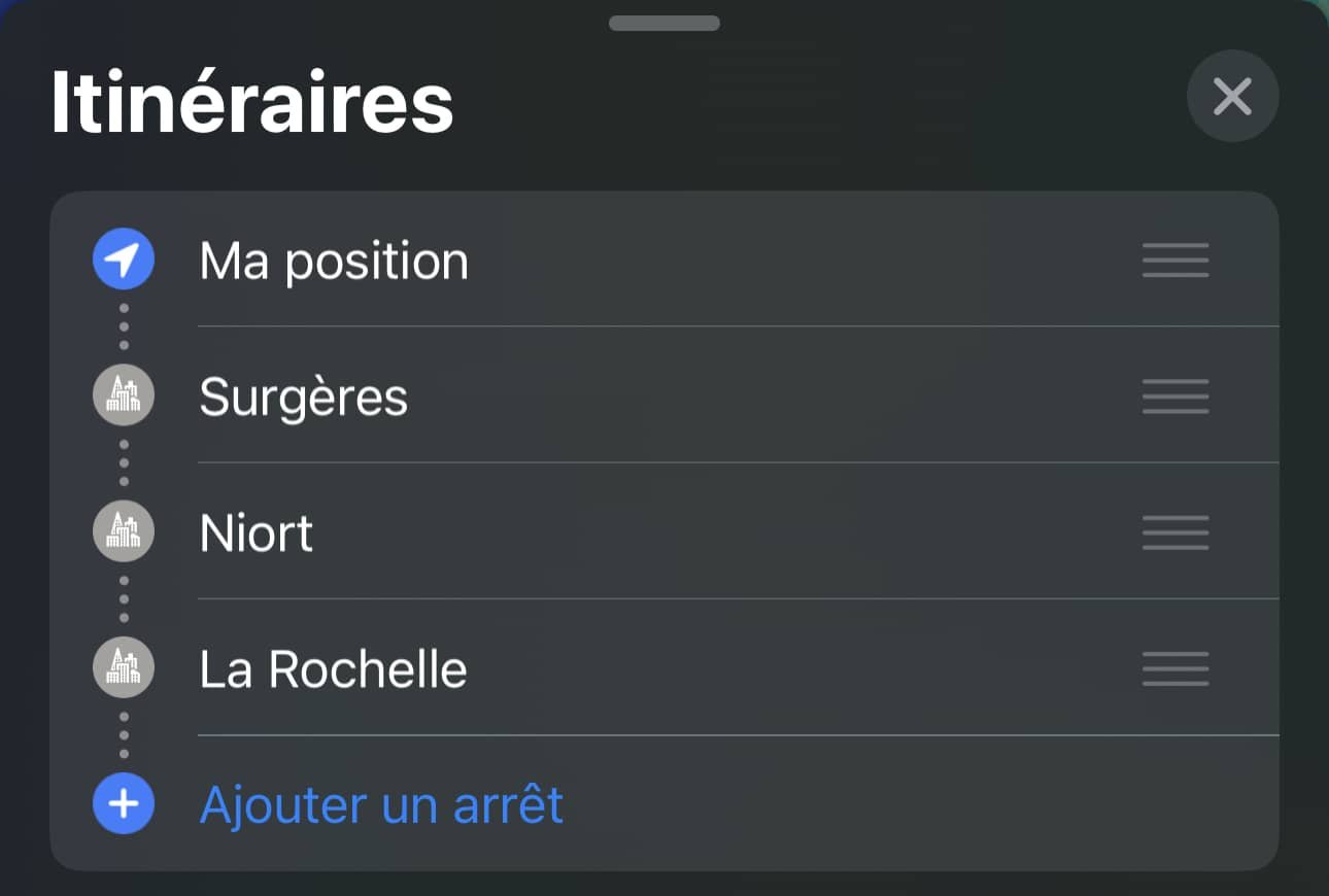 modifier ordre des arrets sur plans d'apple