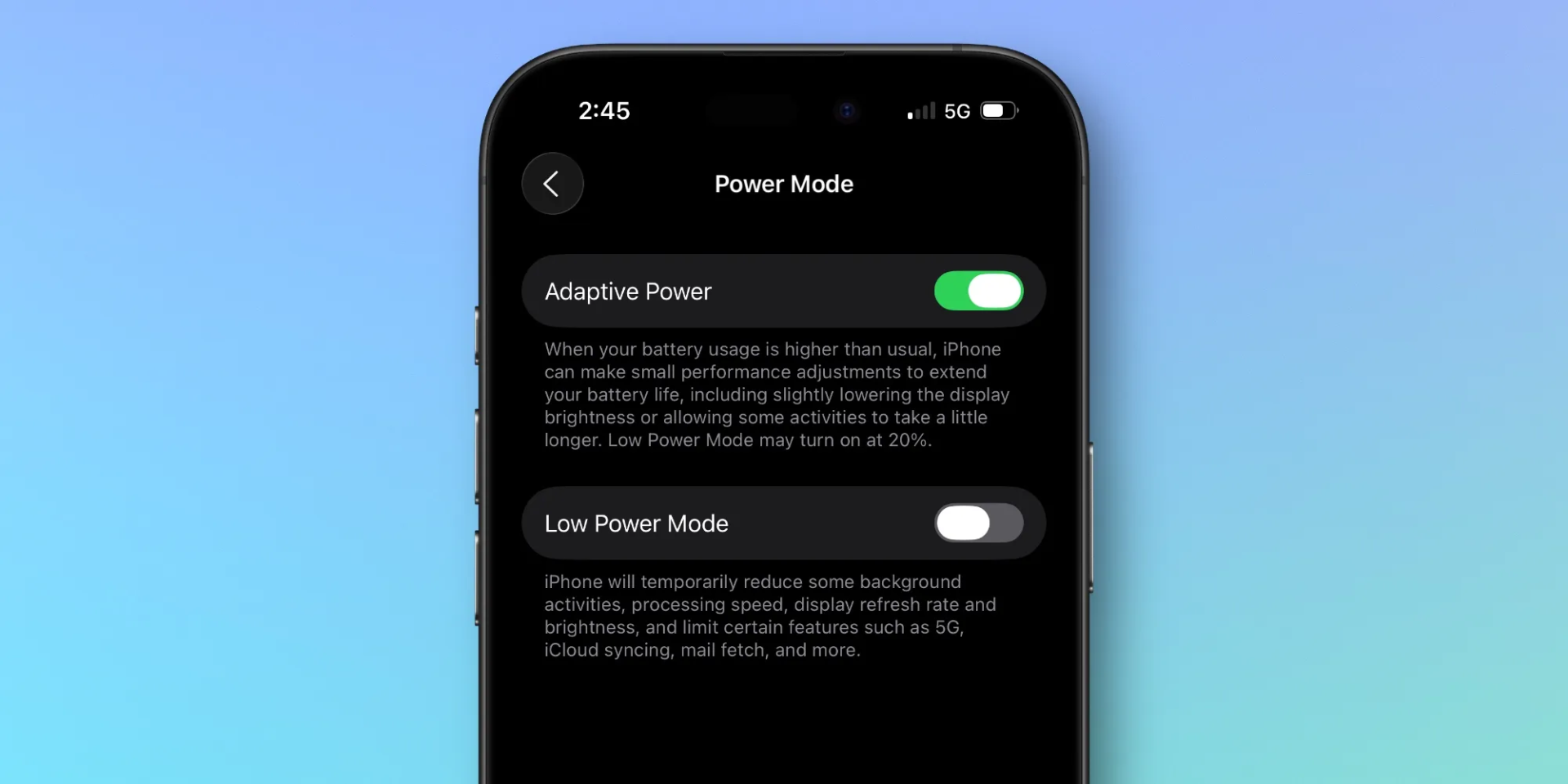 adaptative poxer avec ios 26 sur iphone
