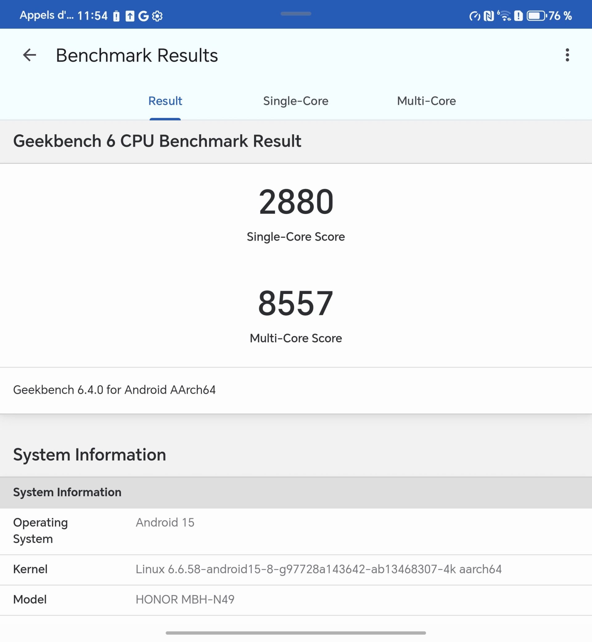 benchmark performances honor magic v5