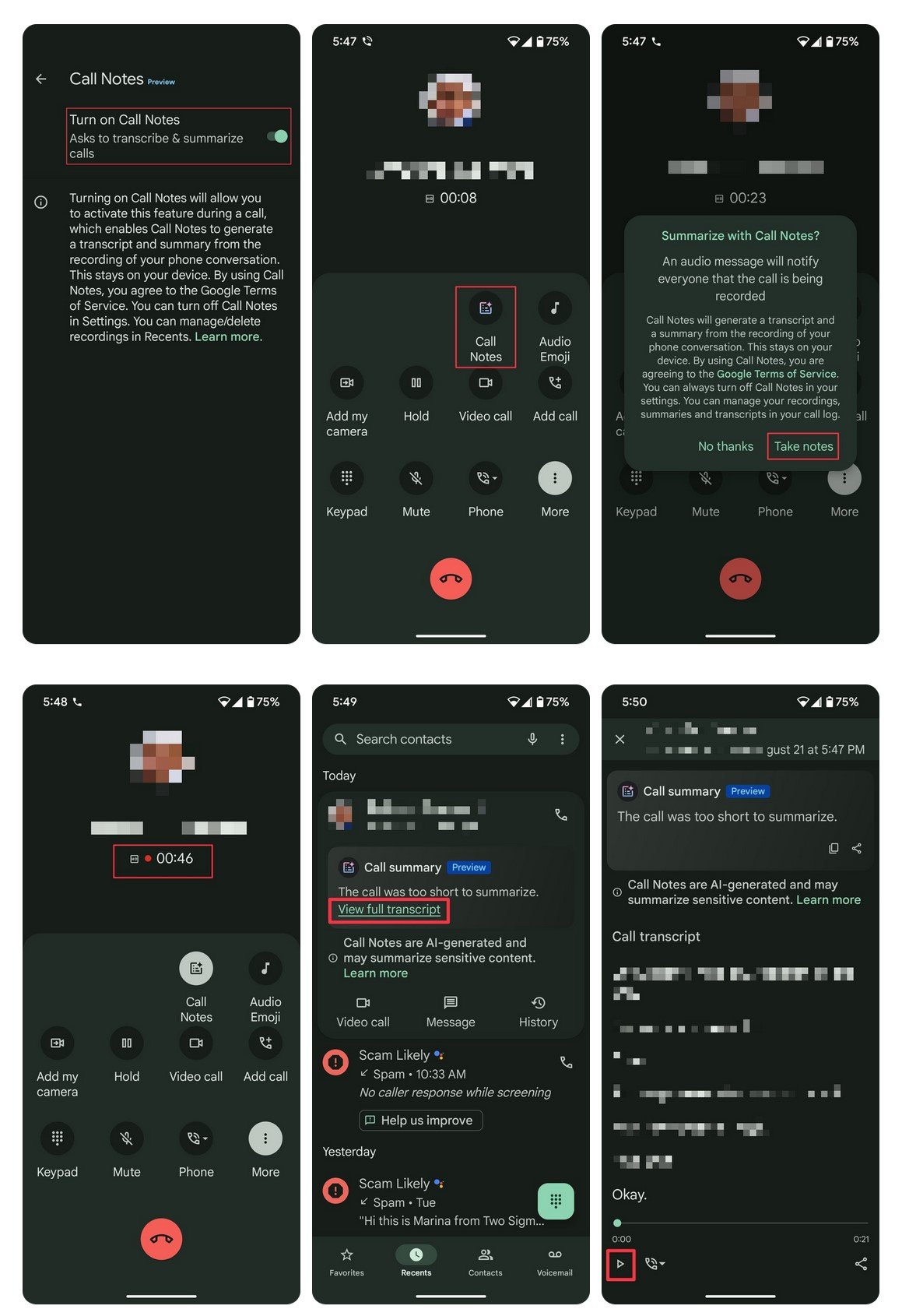 call notes enregistrement appel google pixel9