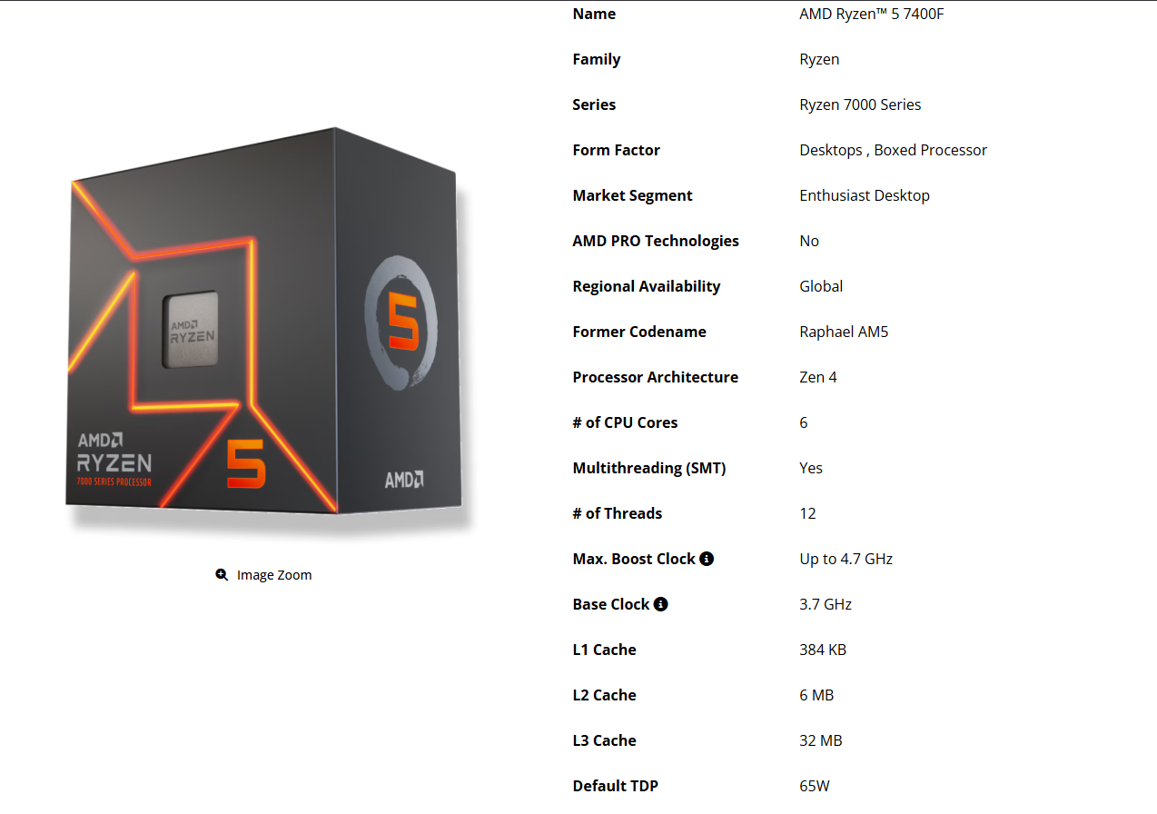 caracteristiques amd ryzen 5 7400