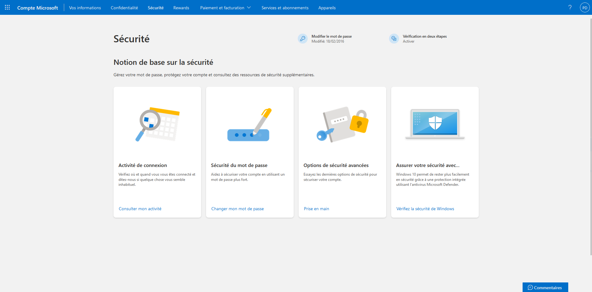 comment changer le mot de passe outlook