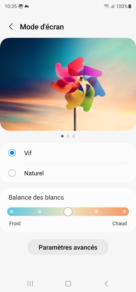 réglages de la colorimétrie sur le s23 Ultra