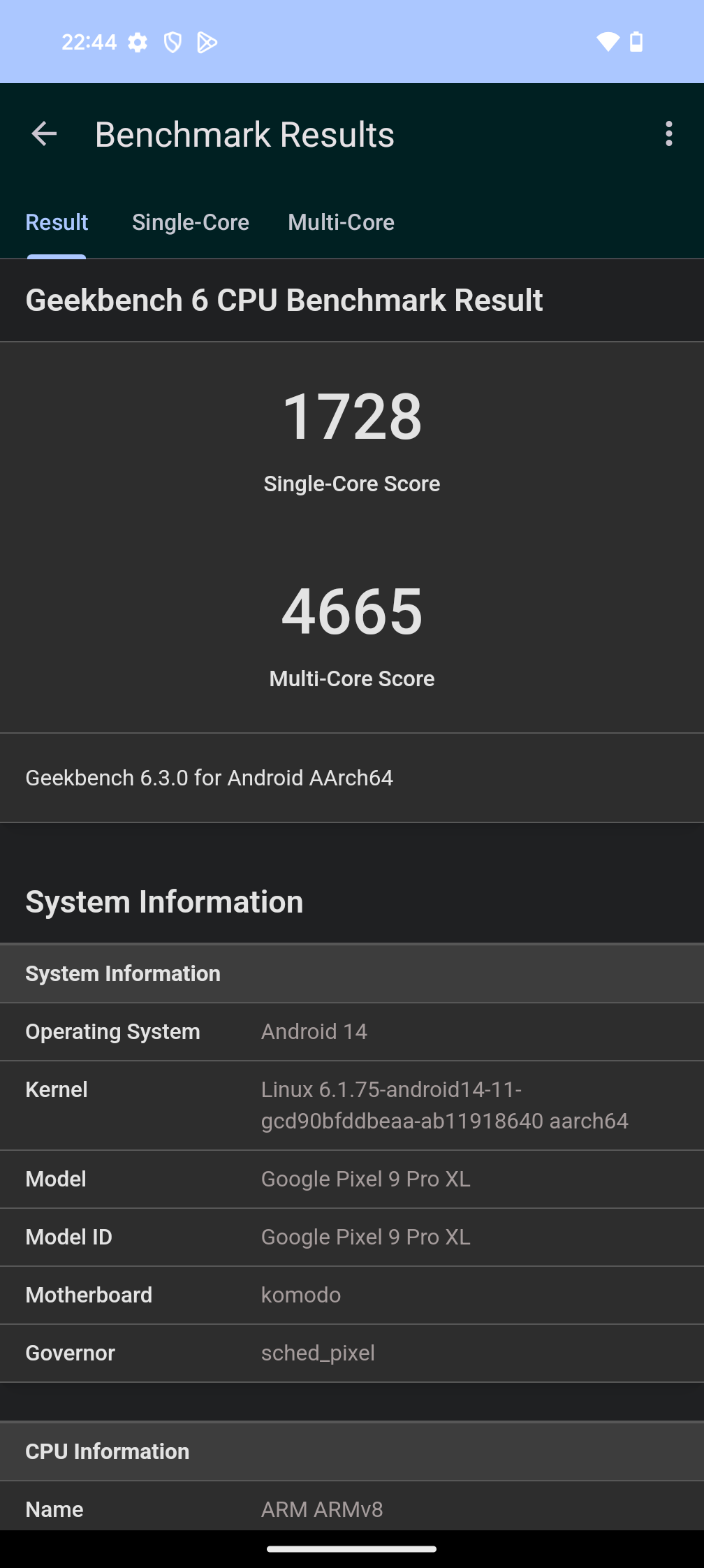 geekbench google pixel 9 pro xl