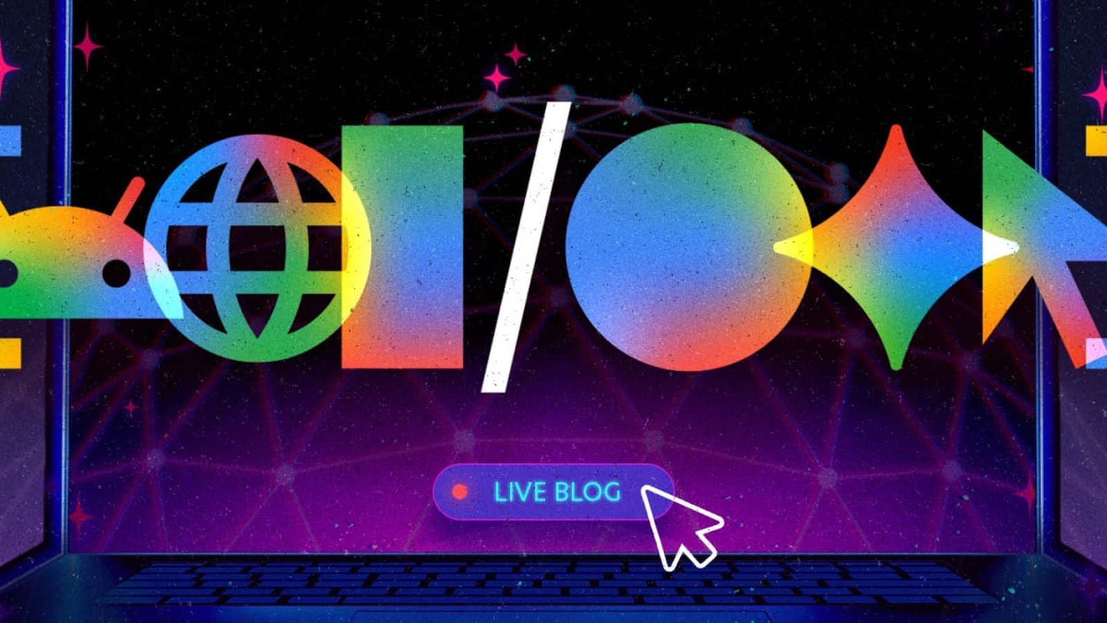 Google I/O 2026 logo conférence développeurs avec bouton Live Blog