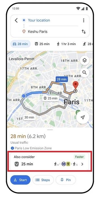 google maps transports voiture
