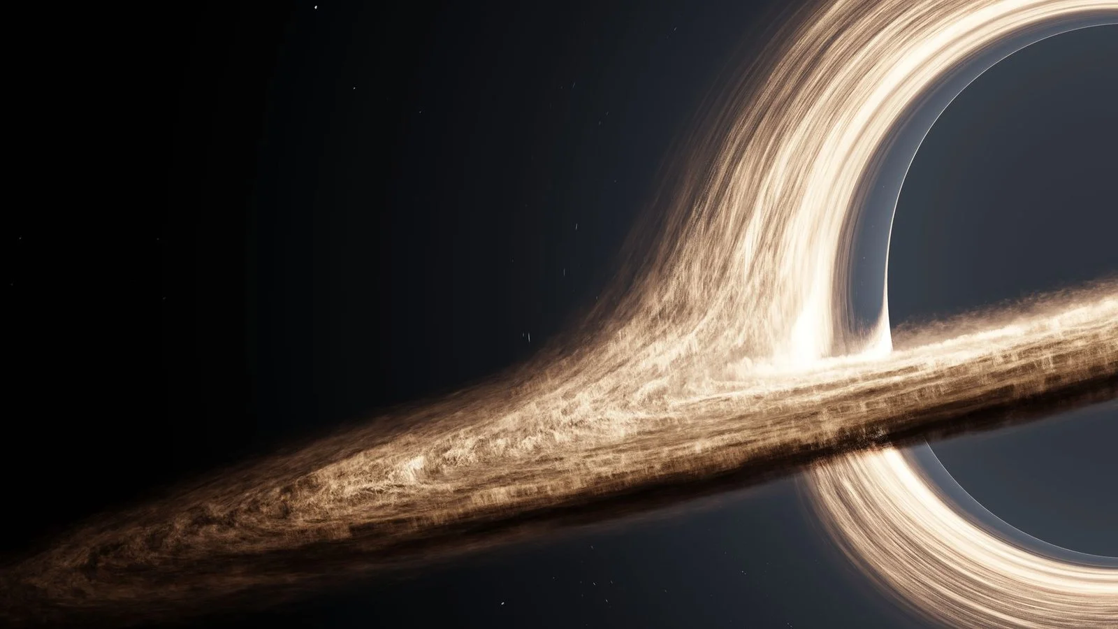 Trou noir avec disque d'accrétion lumineux, simulation astrophysique