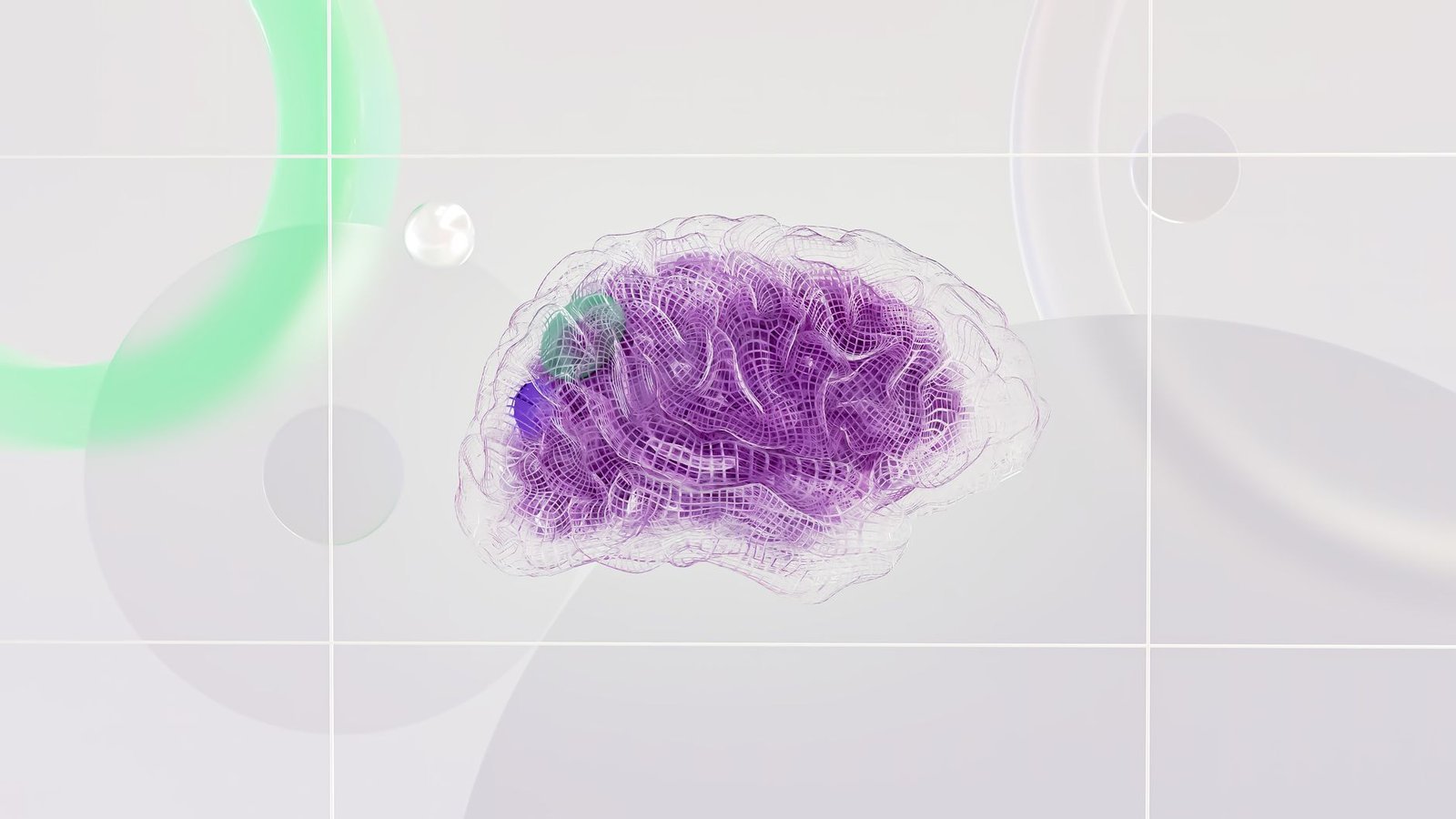 Architecture cerveau numérique IA en modèle 3D wireframe violet