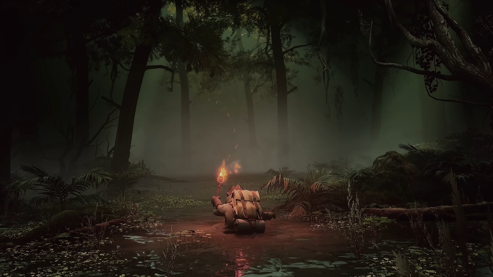 Little Devil Inside gameplay PS5 - personnage torche dans forêt marécageuse