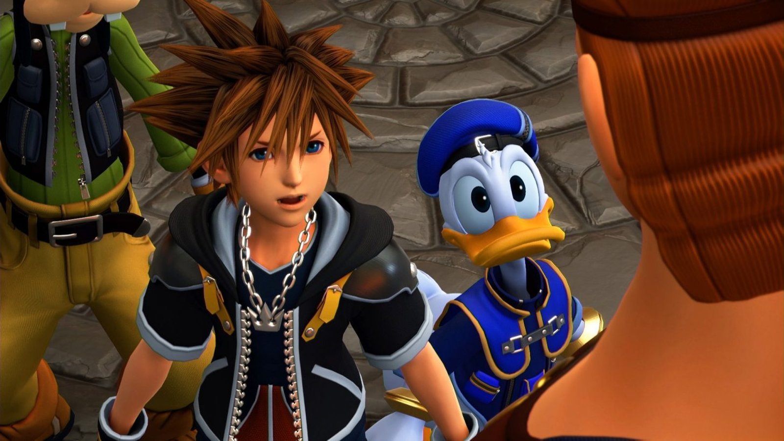 Kingdom Hearts 3 - Sora et Donald Duck dans une scène cinématique du jeu