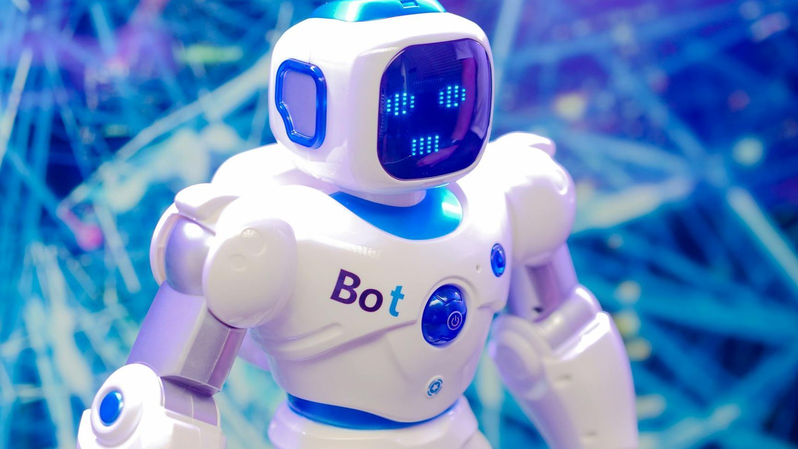 Souveraineté tech robot Bot IA sur fond réseau numérique