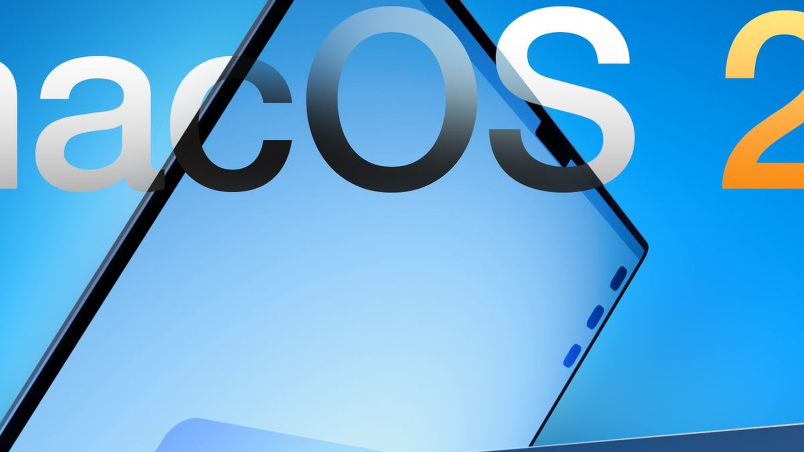 macOS 27 — MacBook Apple en gros plan sur fond bleu vif