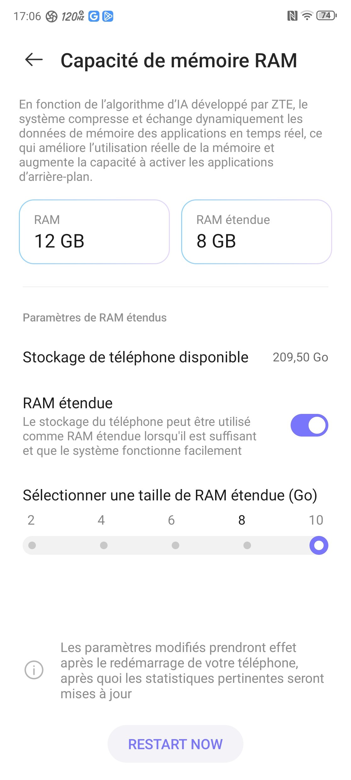ram boost sur redmagic 8S pro