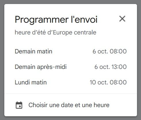 programmer les heures d'envoi d'un message avec gmail
