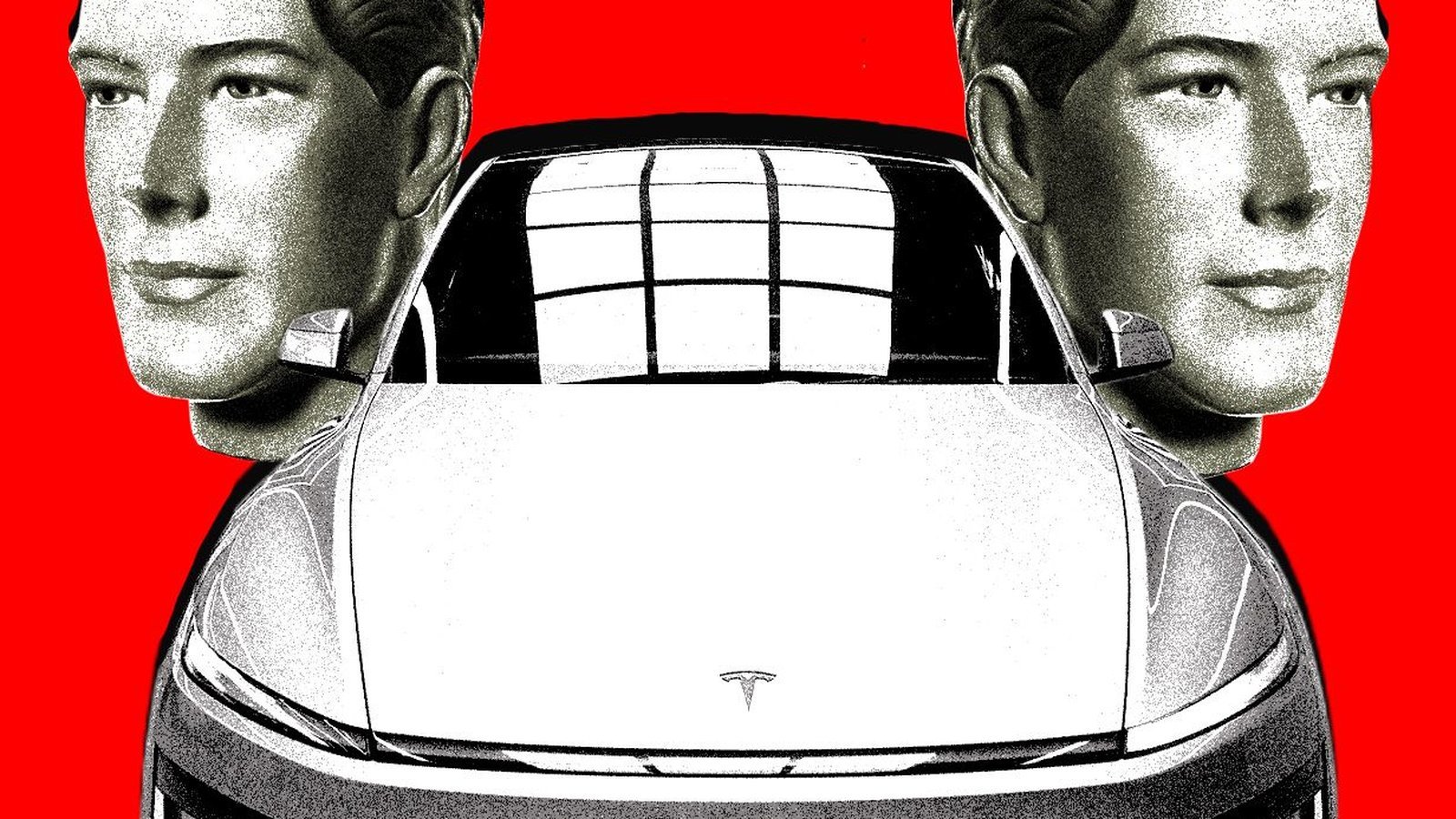Tesla caméra habitacle contournée par têtes en plastique, illustration éditoriale