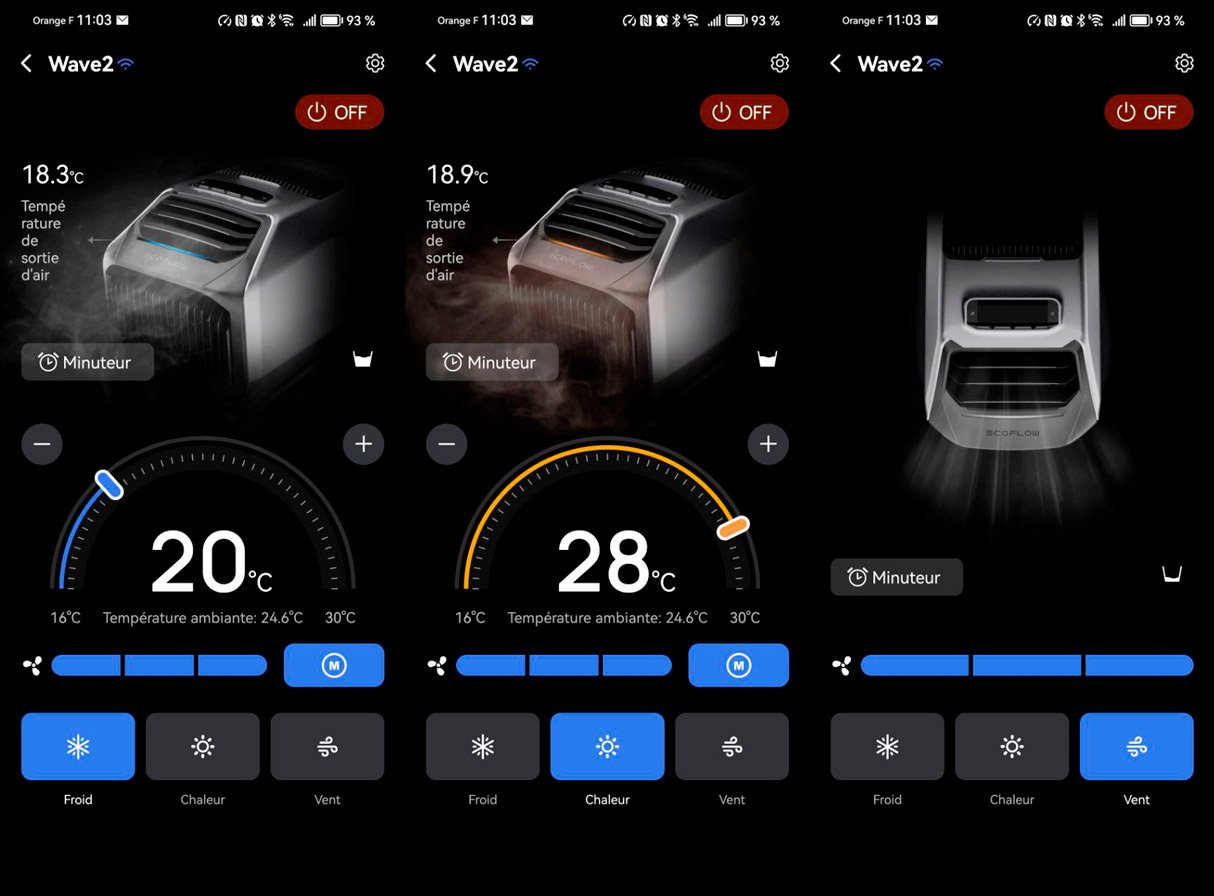 réglage du mode de la ecoflow wave 2