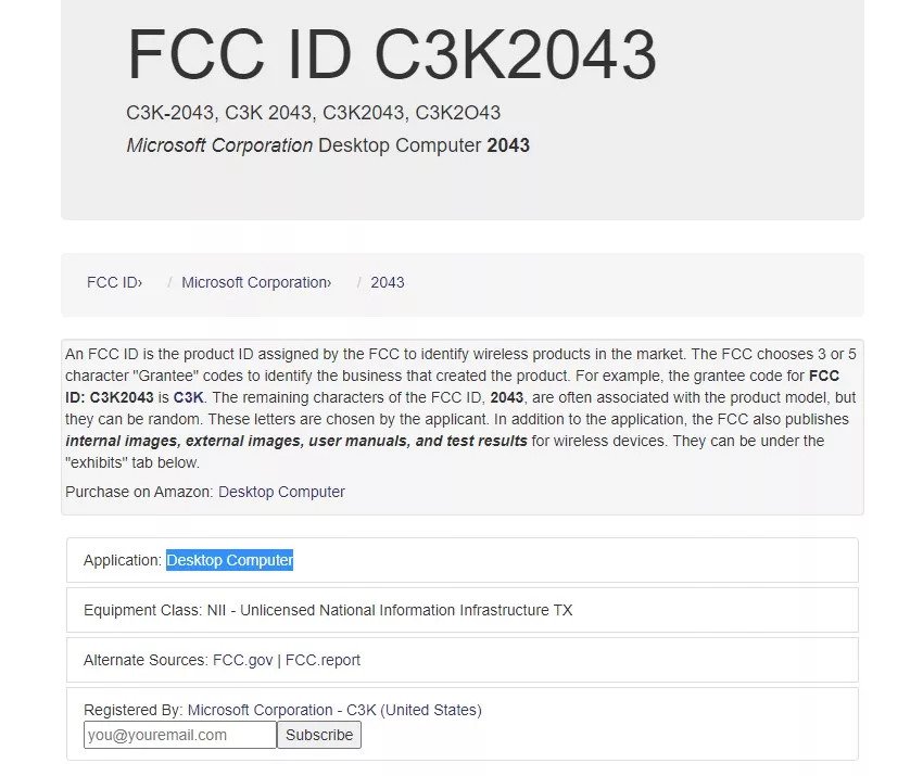 Dépôt de la FCC pour  Microsoft