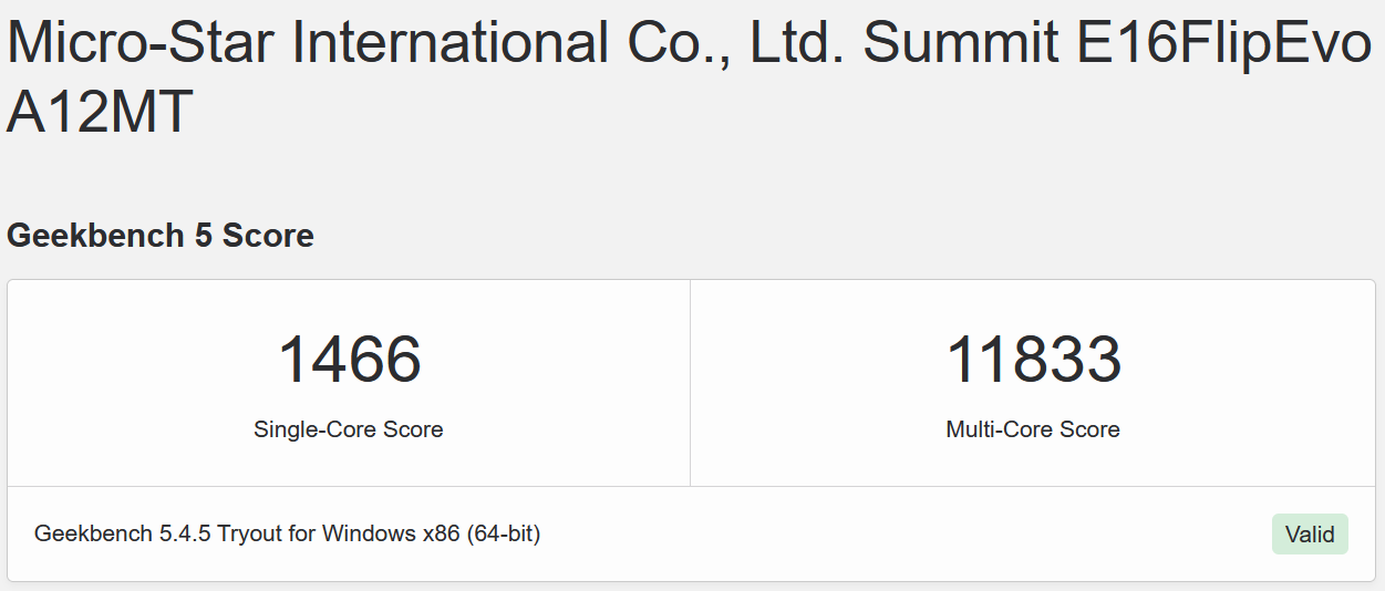 Geekbench du MSI Summit E16FlipEvo