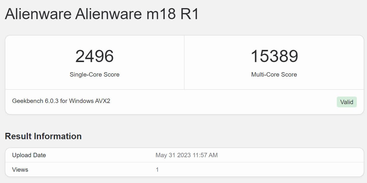 Geekbench 6 Alienware M18 R1