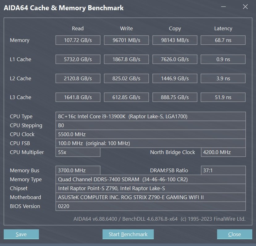 test asus rog strix z790 e gaming wifi ii aida64