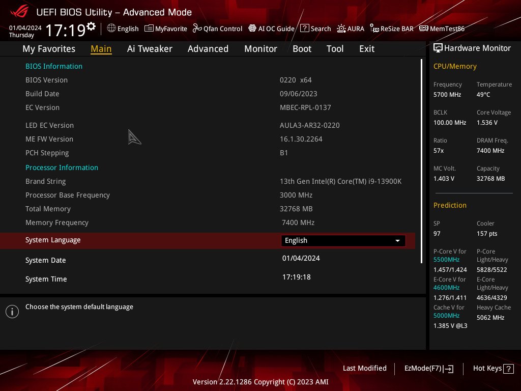 test asus rog strix z790 e gaming wifi ii bios 4