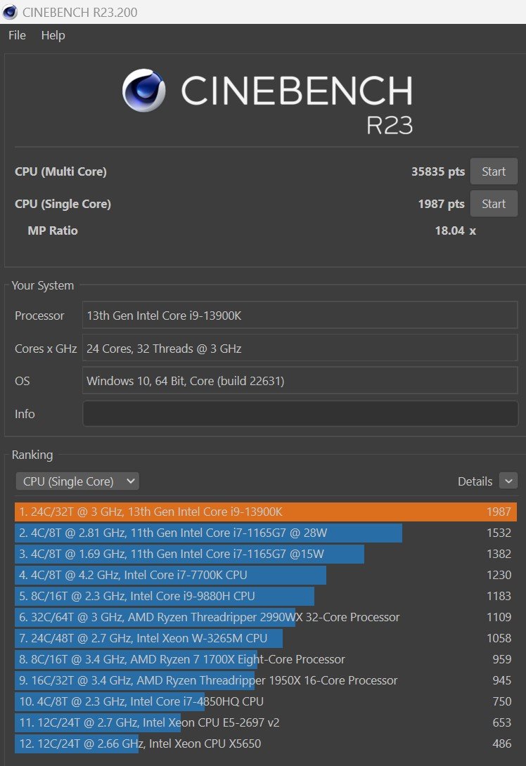 test asus rog strix z790 e gaming wifi ii cinebenchr23
