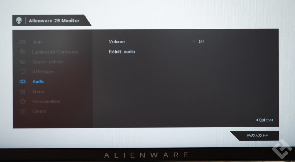 Menu OSD du Alienware AW2523HF