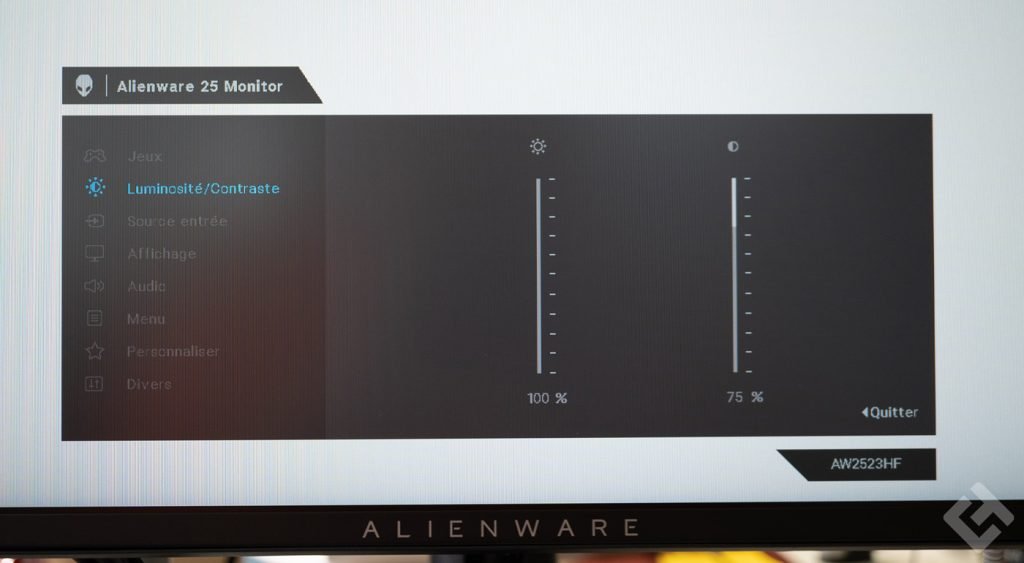Menu OSD du Alienware AW2523HF