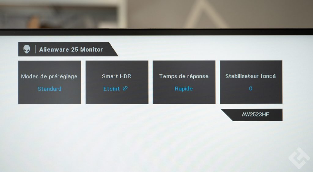 Menu OSD du Alienware AW2523HF