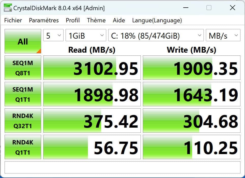 CrystalDiskMark du Dell Latitude 9330