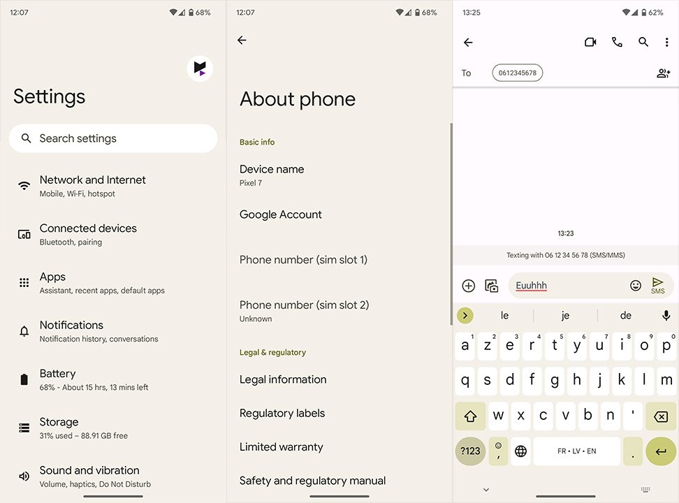 Interface du Pixel 7