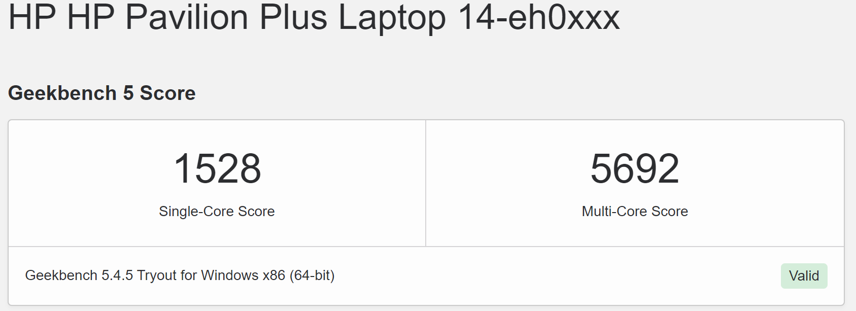Geekbench HP Pavilion Plus 14-eh0001nf