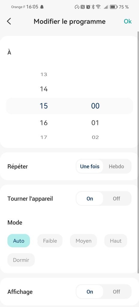 parametrage horaire levoit core 300s