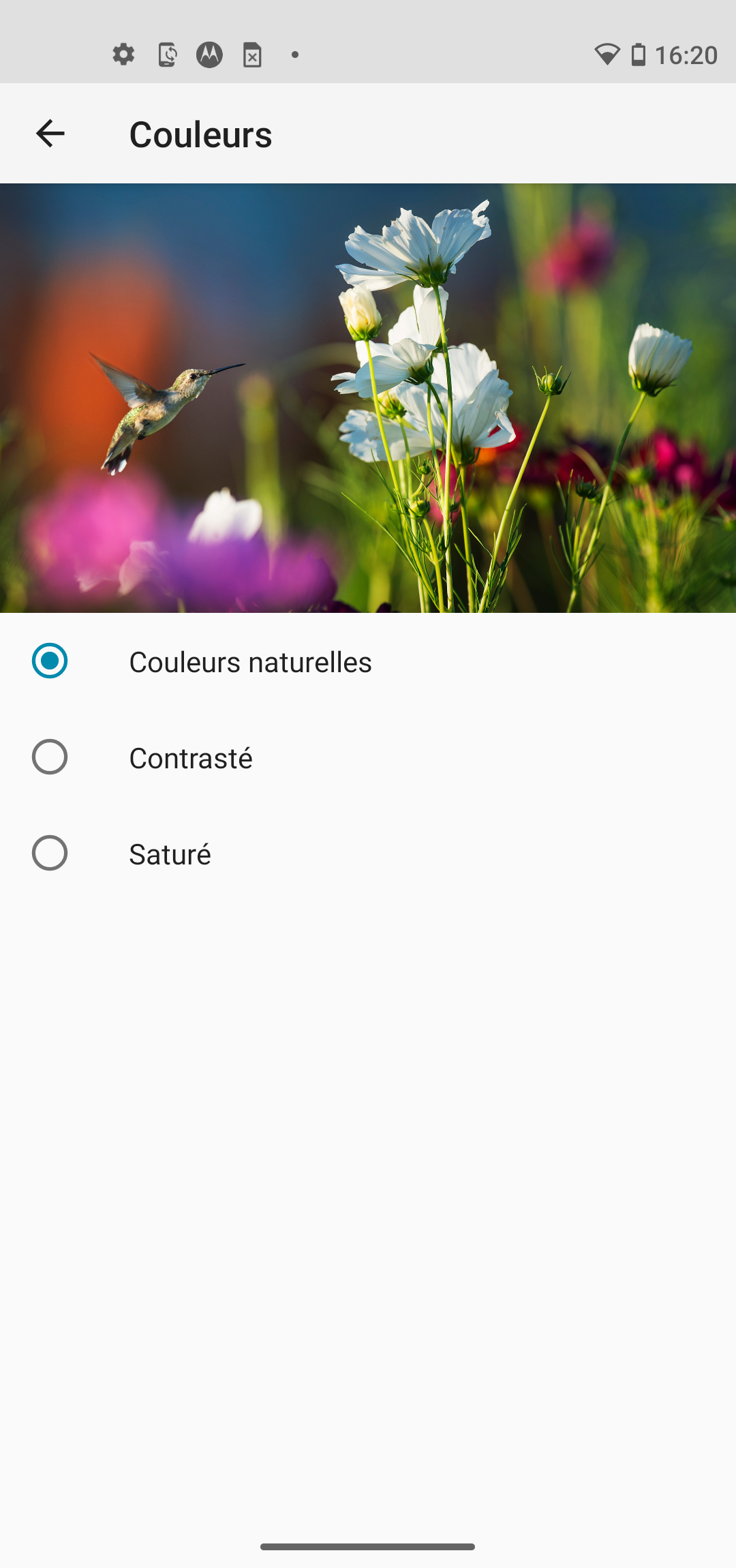 réglages écran motorola