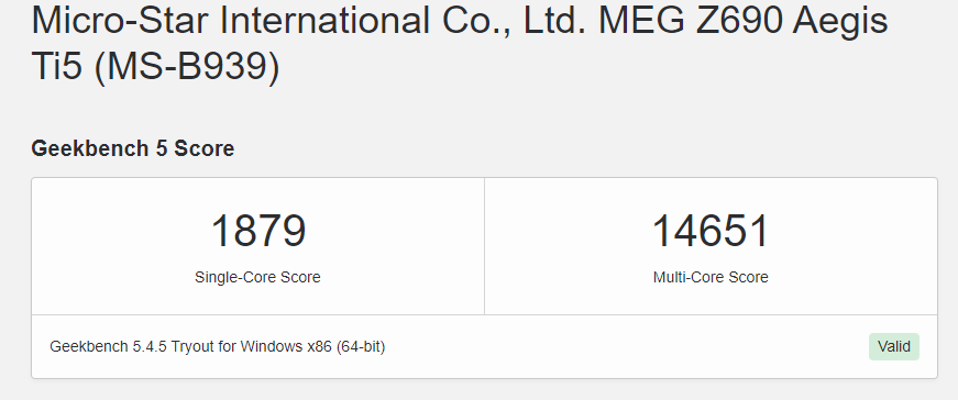 GeekBench du MSI Aegis Ti5 12VTD-004EU