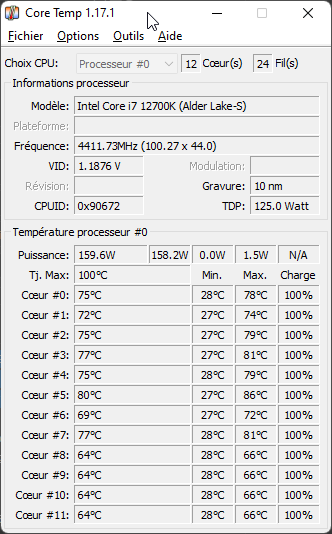 Température du MSI Aegis Ti5 12VTD-004EU