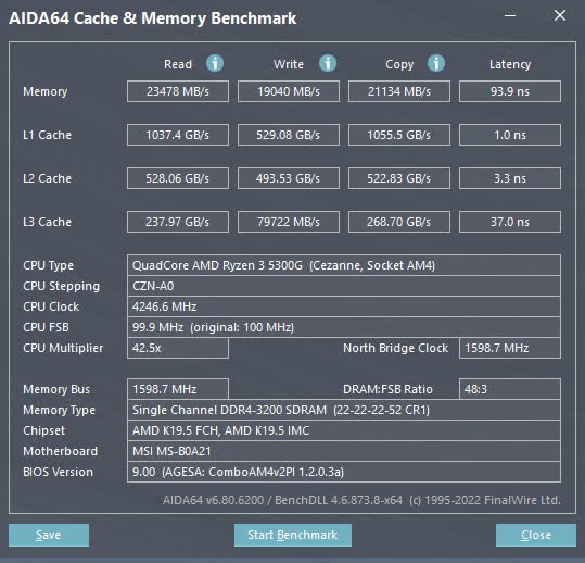 AIDA64 du MSI Pro DP20Z